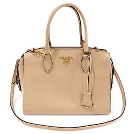 Prada Bege Grace Couro de Bezerro Letra Dourada Dourado