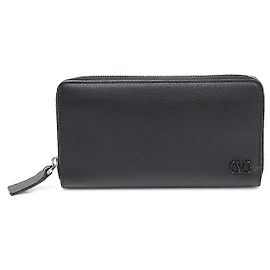 Valentino Black Leather VLOGO Signature Zip Wallet Black