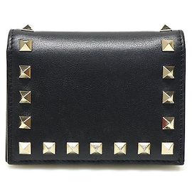 Valentino Carteira compacta Rockstud em couro de bezerro preto Preto