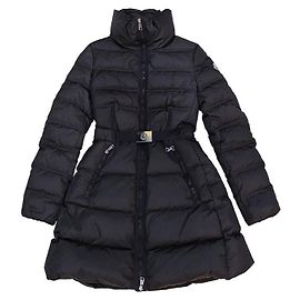 Moncler Gris Axsantère Abrigo Largo de Plumas con Cinturón Castaño