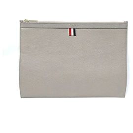 Thom Browne Pebble Grain Clutch Bag Gray Brown