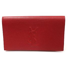 Saint Laurent Red Leather Veldture Monogram Clutch Red