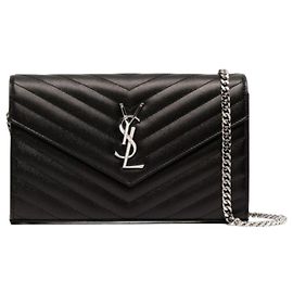 Saint Laurent Borsa a Spalla Monogram Chain Argento Nero Nero