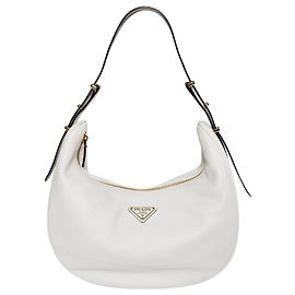 Prada Bolsa de ombro de couro branco com logo triangular Arke para mulheres - Grande Branco