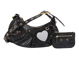 Balenciaga Bolsa de Ombro de Crocodilo Preto