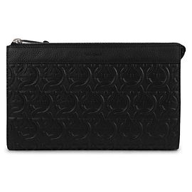 Salvatore Ferragamo Pochette de voyage Gancini embossée Noir