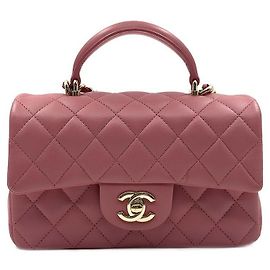 Chanel Bolsa crossbody mini nova em couro de cordeiro com alça superior Rosa