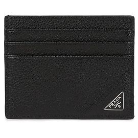 Prada Tarjetero de piel de ternera granulada con logo triangular Negro