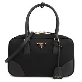 Prada Medium Nylon Saffiano Leather Two-Handle Bag Black