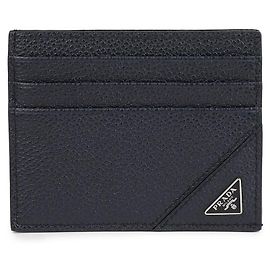 Prada Tarjetero de piel de ternera granulada con logo triangular Azul