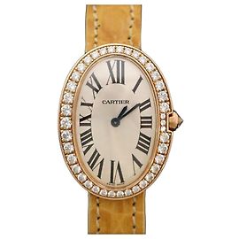 Cartier Benoit Relógio de Ouro Rosa com Bezel de Diamante e Pulseira de Couro - Pequeno Dourado