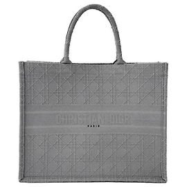 Dior Bolsa tote em canvas Cannage Viar para mulheres - Grande cinza Marrom