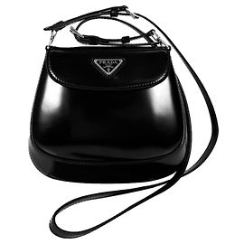 Prada Mini bolso de hombro Cleo de cuero cepillado negro Negro