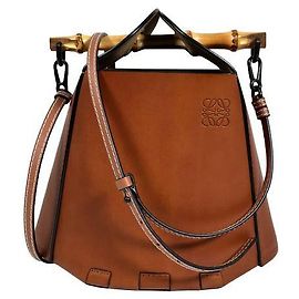 Loewe Bolsa bucket de couro de bambu com alça de mão e crossbody - Tan Marrom