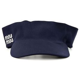 Miu Miu Boné de sol em drill com logo bordado Biarr para mulheres - Marinho Azul