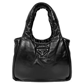Prada Padded Soft Nappa Leather Tote Bag Medium Black Black