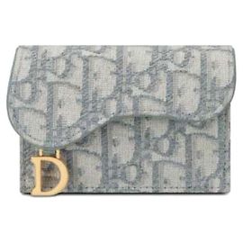 Dior Tarjetero de cuero oblicuo gris Castaño
