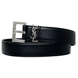 Saint Laurent YSL Monogram CASSANDRE Logo Belt Black