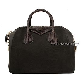 Givenchy Black Lizard Wani Pattern Antigona Medium Tote and Shoulder Bag Black