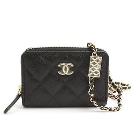 Chanel Black Caviar Zippy Card Holder Necklace Series Black