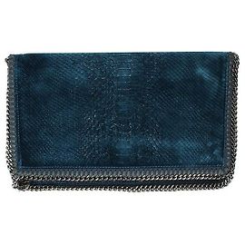 Stella Mc Cartney Teal Blue Python Pattern Velvet Clutch Bag Blue