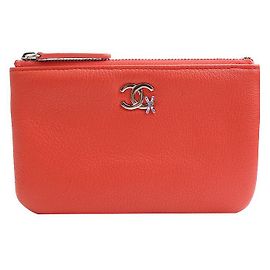 Chanel Coral Red Leather Pouch Red
