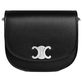 Céline Bolsa Besace Triomphe Média em Couro de Bezerro Natural Macio Preto