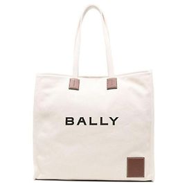 Borsa Tote Bally Beige in Cotone e Tela Marrone