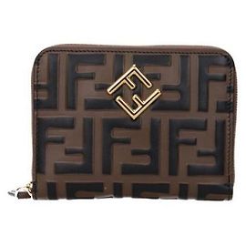Fendi Diamond Zip Around Medium Wallet ADYM Brown