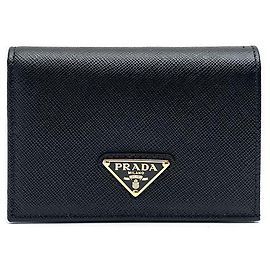Prada Billetera Triángulo Logo Saffiano Negro