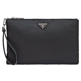 Prada Triangle Logo Re-Nylon Clutch Bag Black