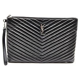 Saint Laurent Matelassé Clutch Large Silver Black