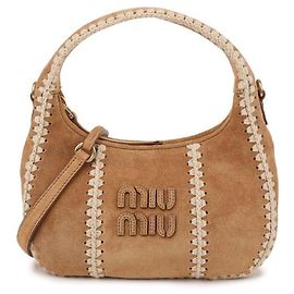 Miu Miu Bolsa de Ombro em Camurça e Crochê Marrom