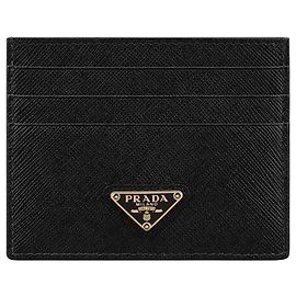 Prada Tarjetero de cuero Saffiano con logo triangular QHH Negro