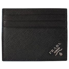Prada Metal Logo Cardholder Silver QME Black