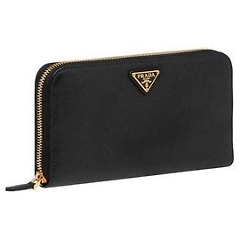 Prada Saffiano Triangle Zipper Long Wallet Black