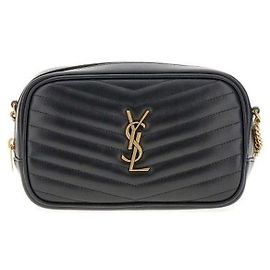 Saint Laurent Borsa a tracolla mini trapuntata con monogramma nera Nero