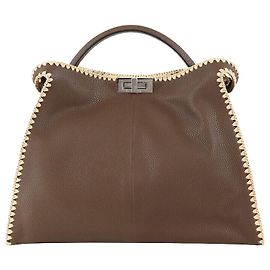 Fendi Peekaboo X-Lite Large Tote Bag Brown Silver Brown