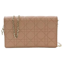 Borsa a tracolla Lady Dior Cannage WOC Beige Rosa Rosa