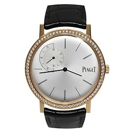 Piaget Relógio Altiplano com caixa de ouro, bezel de diamante e pulseira de couro Marrom