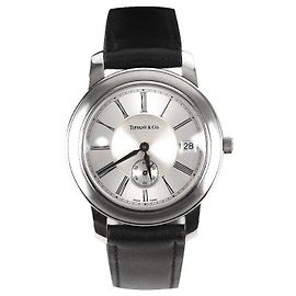 Tiffany & Co Pulseira de couro preto em aço clássico Preto