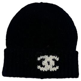 Chanel Schwarze Cashmere-Mütze mit CC-Logo Unisex Schwarz