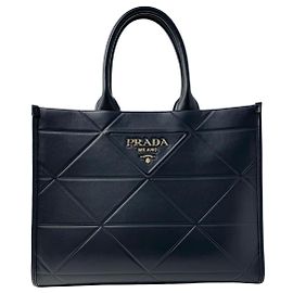 Prada Top Stitching Symbol Bag Medium Black