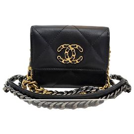 Chanel Borsa a tracolla WOC mini catena in pelle di agnello - Serie Nero