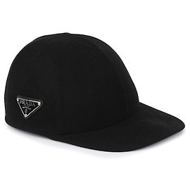 Prada Boné de beisebol masculino em lã com logo triangular Preto