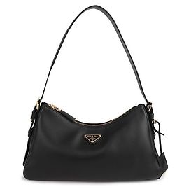 Prada Medium Leather Shoulder Bag Black