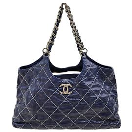 Chanel Royal Blue Wild Stitch CC Chain Cavans Shoulder Bag Blue
