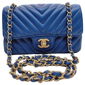 Chanel Borsa a tracolla mini catena dorata classica Blu