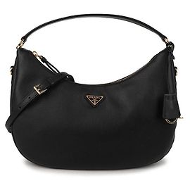Prada Bolso de hombro de cuero con logo triangular Negro