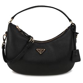 Prada Bolso hobo de cuero con logo triangular Negro